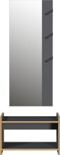 Garderobe >1205< (2-teilig) Bank + Paneel, Graphit / Eiche Dekor - 73x188x37cm (BxHxT)