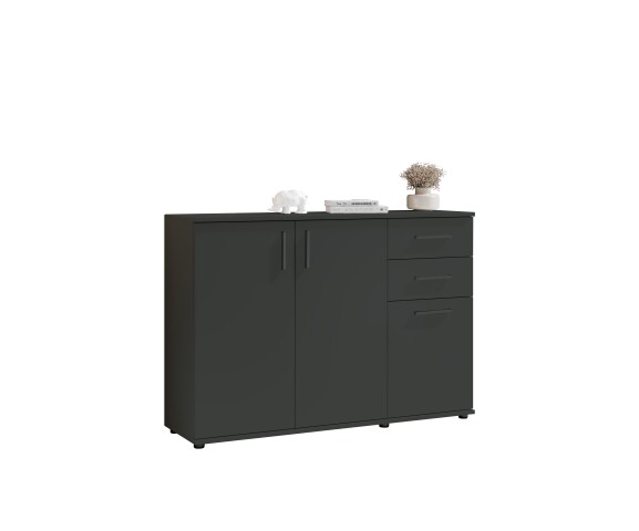 Sideboard >BC 1040< 3 Türen, 2 Schubladen, anthrazit - 120x84x35cm (BxHxT)