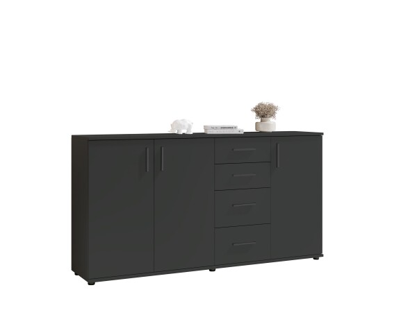Sideboard >BC 1040< 3 Türen, 4 Schubladen, anthrazit - 160x84x35cm (BxHxT)