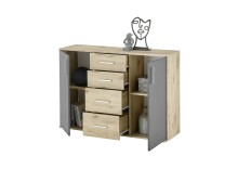 Sideboard >BC 1040< 2 Türen, 4 Schubladen, viking oak Dekor / grau - 120x83x35cm (BxHxT)