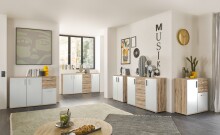 Kommode >BC 1040< 2 Türen, 1 Boden, eiche rustica Dekor / weiß - 60x83x35cm (BxHxT)