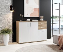Sideboard >BC 1040< 3 Türen, 2 Schubladen, eiche rustica Dekor/ weiß - 120x84x35cm (BxHxT)