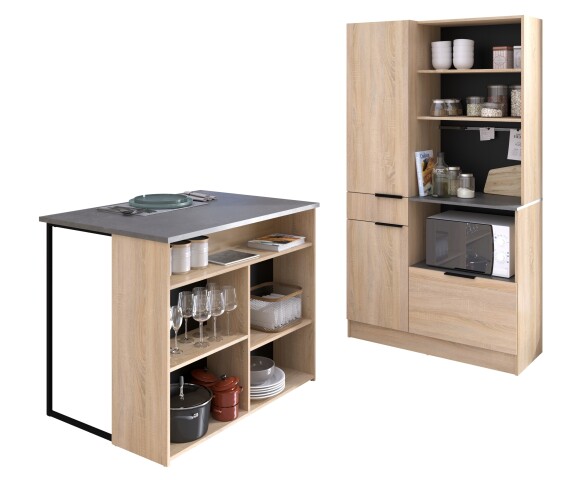 Buffet >Fumay 2< (2-teilig) Buffet 100x186x45cm, Theke 109x90x80cm, Eiche Dekor