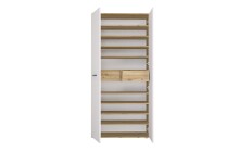 Schuhschrank >Leon< 2 Türen, 2 Schübe, 9 Böden, Eiche Dekor / Weiß - 90x195x38cm (BxHxT)