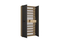 Schuhschrank >Leon< 2 Türen + Schübe, 9 Böden, Eiche Dekor / Anthrazit - 90x195x38cm BxHxT