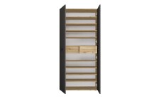 Schuhschrank >Leon< 2 Türen + Schübe, 9 Böden, Eiche Dekor / Anthrazit - 90x195x38cm BxHxT
