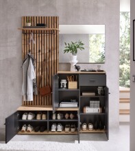Kompaktgarderobe >Fynn< in Anthrazit / Artisan Eiche Dekor - 223x199x38 (BxHxT)