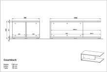 Couchtisch >California< in Kaschmir / Nussbaum-Dekor  - 109x39x59cm (BxHxT)