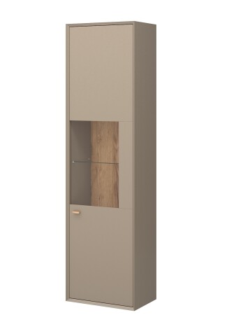 Stauraumvitrine >Calvi< 1 Tür, Steingrau / Navarra-Eiche Dekor - 55x210x35cm (BxHxT)