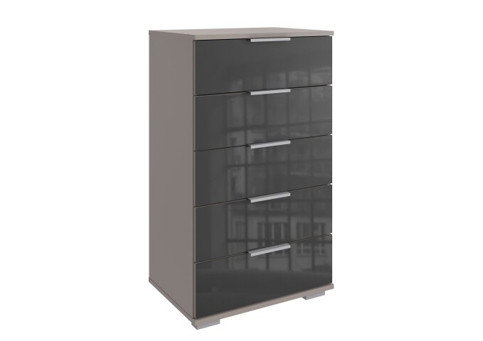 Hochkommode >Easy Plus< 5 Schübe, SAHARAGRAU + GLAS GREY - 49x102x41cm (BxHxT)