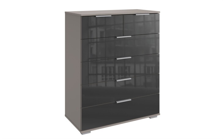 Hochkommode >Easy Plus< 6 Schübe, SAHARAGRAU + GLAS GREY - 82x102x42cm (BxHxT)