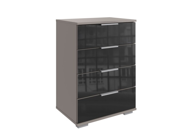 Hochkommode >Easy Plus< 4 Schubladen, SAHARAGRAU + GLAS SCHWARZ - 52x74x38cm (BxHxT)