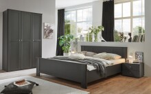 Schlafzimmer-Set >Chalet< (3-teilig) Doppelbett + 2 Nachtkonsolen, Graphit - 293x85x210cm BxHxT