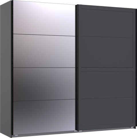 Schwebetürenschrank >Chalet< 2 Böden, 2 Stangen, Spiegel / Graphit - 225x208x65cm (BxHxT)