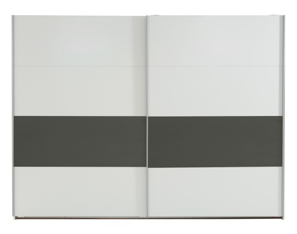 Schwebetürenschrank >Bert< 2 Böden, 2 Stangen, Weiß / Graphit - 225x208x65cm (BxHxT)