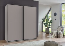 Schwebetürenschrank >Neu-Ulm< 2 Böden, 2 Stangen, SAHARAGRAU - 180x198x65cm (BxHxT)