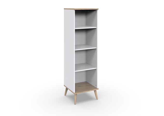 Regal >Fehmarn< in Weiß, Absetzung Viking-oak Dekor - 42x142x40cm (BxHxT)