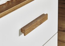 Drehtürenschrank >Gotland< 3 Schübe, 3 Stangen, weiss / Plankeneiche Dekor - 135x199x58cm (BxHxT)