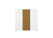 Schuhkommode >Lady< 10 Böden, weiss hochglanz / Eiche Dekor - 120x115x34 (BxHxT)