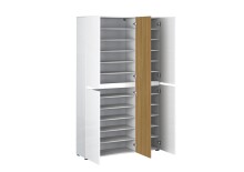 Schuhschrank >Lady< 20 Böden,  weiss hochglanz / Eiche Dekor - 120x200x34 (BxHxT)