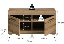 Schuhbank >Scout< 2 Türen, 4 Fächer, Evoke Eciher Dekor - 90x44x40cm (BxHxT)