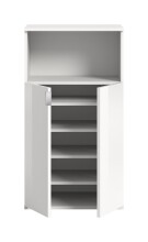 Schuhkommode >Projekt X< 2 Türen, 4 Böden, weiß / weiß hochglanz - 60x110x37cm (BxHxT)