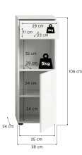 Badkommode >Vira< 1 Tür, 1 Schublade, weiß / weiß hochglanz - 38x106x34cm (BxHxT)