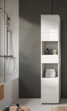 Hochschrank >Vira< 2 Türen, 1 Schublade, weiß / weiß hochglanz - 38x190x34cm (BxHxT)