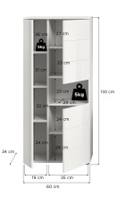 Hochschrank >Vira< 3 Türen, weiß / weiß hochglanz - 60x133x34cm (BxHxT)