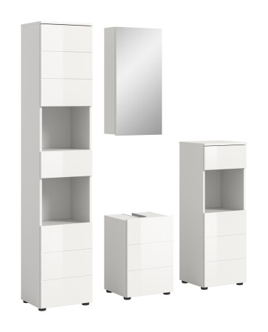 Badezimmer-Set >Vira< (4-teilig) in weiß / weiß hochglanz - 144x190x34cm (BxHxT)