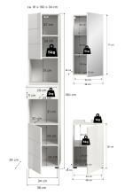 Badezimmer-Set >Vira< (3-teilig) in weiß / weiß hochglanz - 91x190x34cm (BxHxT)