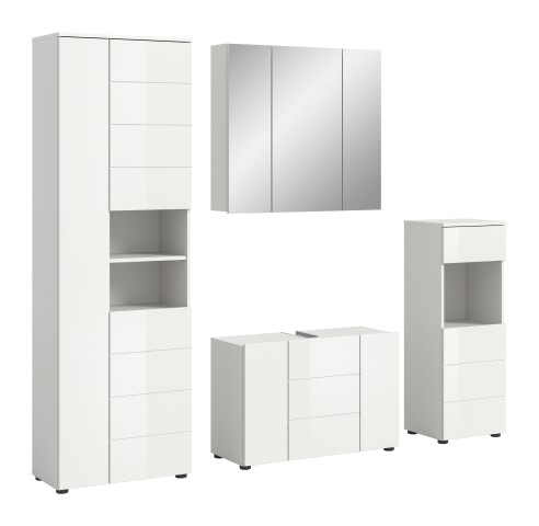 Badezimmer-Set >Vira< (4-teilig) in weiß / weiß hochglanz - 210x190x34cm (BxHxT)