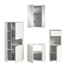 Badezimmer-Set >Vira< (4-teilig) in weiß / weiß hochglanz - 188x190x34cm (BxHxT)