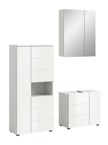 Badezimmer-Set >Vira< (3-teilig) in weiß / weiß hochglanz - 135x190x34cm (BxHxT)