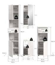 Badezimmer-Set >Vira< (4-teilig) in weiß / weiß hochglanz - 144x190x34cm (BxHxT)