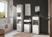 Badezimmer-Set >Vira< (4-teilig) in weiß / weiß hochglanz - 144x190x34cm (BxHxT)