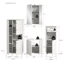 Badezimmer-Set >Vira< (4-teilig) in weiß / weiß hochglanz - 188x190x34cm (BxHxT)
