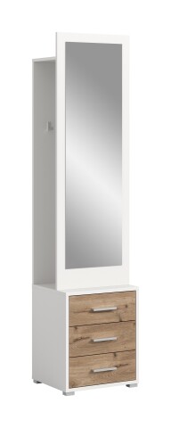 Kompaktgarderobe >Polo< 3 Schübe, weiß / nox oak / Spiegel - 45x190x38cm (BxHxT)