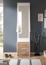 Kompaktgarderobe >Polo< 3 Schübe, weiß / nox oak / Spiegel - 45x190x38cm (BxHxT)