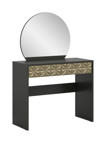 Schminktisch >Prisma< mir Schubladen, schwarz / goldfarbig / Spiegel - 90x133x39cm (BxHxT)