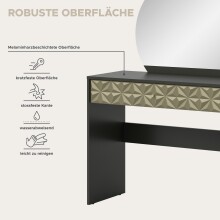 Schminktisch >Prisma< mir Schubladen, schwarz / goldfarbig / Spiegel - 90x133x39cm (BxHxT)