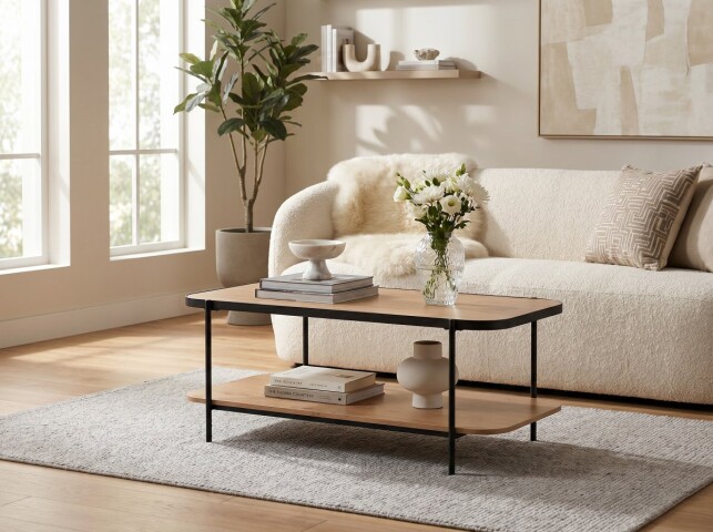 Couchtisch >Pina 2< Ablageboden, Artisaneiche Dekor, MDF + Metall - 120x45x64cm (BxHxT)