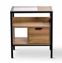 Beistelltisch >Mandurah 1< Schublade, Ablagen, Eiche Dekor, Metall + MDF - 48x55x35cm (BxHxT)
