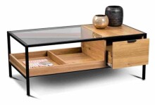 Couchtisch >Mandurah 2< Schublade, Ablage, Eiche Dekor, Metall + MDF - 110x42x55cm (BxHxT)