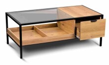Couchtisch >Mandurah 2< Schublade, Ablage, Eiche Dekor, Metall + MDF - 110x42x55cm (BxHxT)