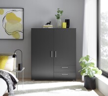 Stauraumschrank >Adeline< 2 Böden, 2 Schübe, Stange, Farbe Graphit - 120x140x38cm (BxHxT)
