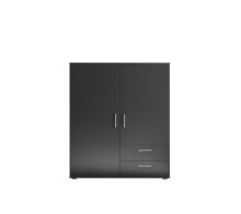 Stauraumschrank >Adeline< 2 Böden, 2 Schübe, Stange, Farbe Graphit - 120x140x38cm (BxHxT)
