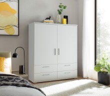 Stauraumschrank >Adeline< 2 Schübe, 2 Böden, Kleiderstange, Weiß - 120x140x38cm (BxHxT)
