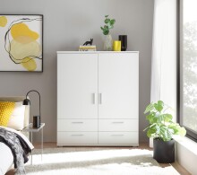 Stauraumschrank >Adeline< 2 Schübe, 2 Böden, Kleiderstange, Weiß - 120x140x38cm (BxHxT)