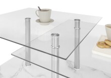 Couchtisch >Arian< in Glas, weiß marmoriert - 110x39x60 (BxHxT)